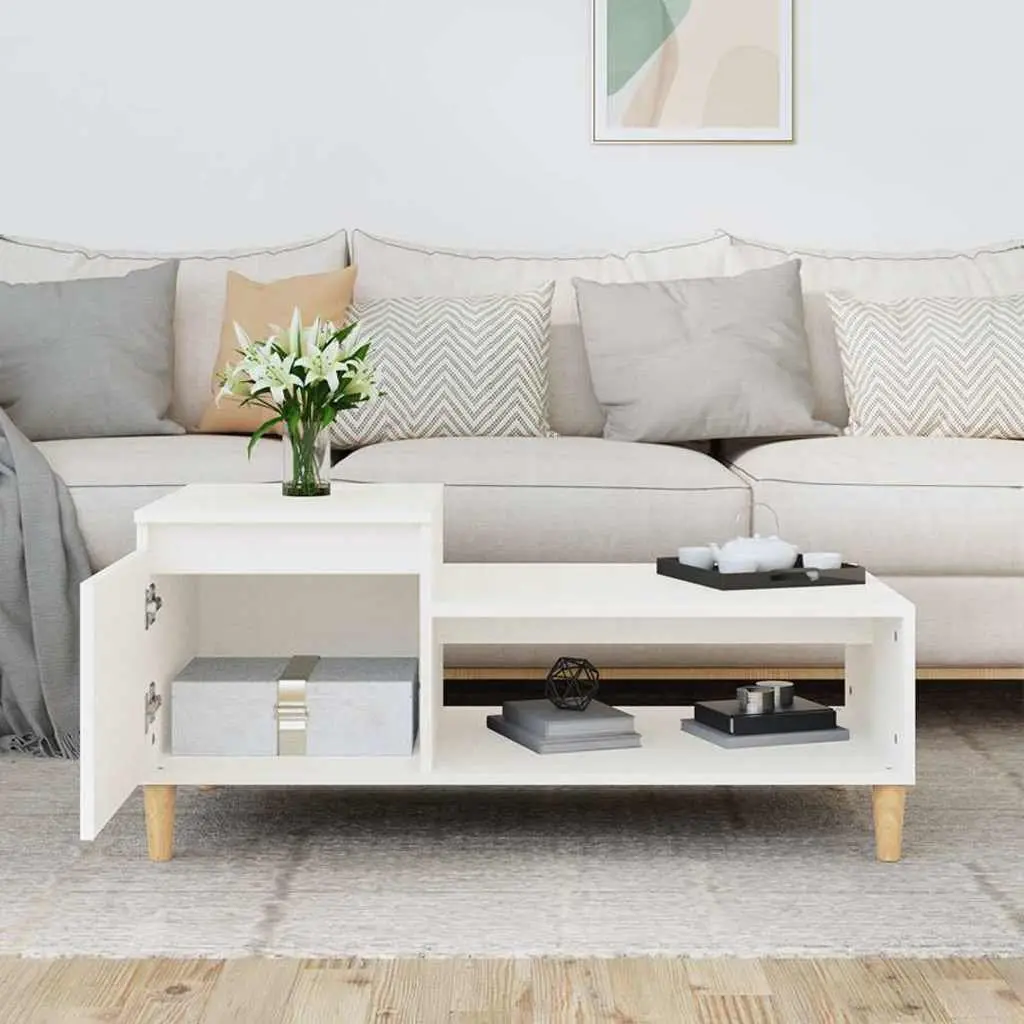 Coffee Table White Storage Compartment 100 x 50 x 45 cm Engineered Wood