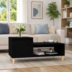 Black Coffee Table with Storage Compartment and Shelf