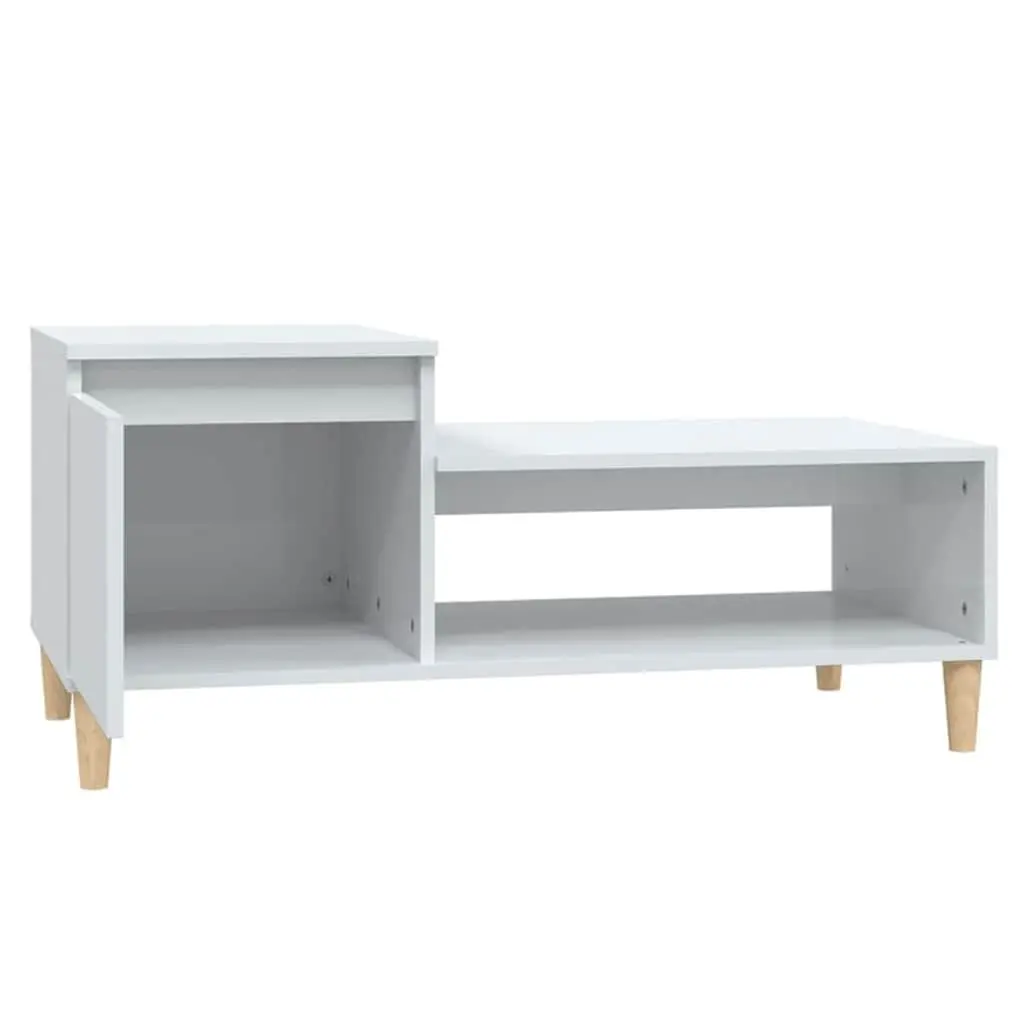 Coffee Table High Gloss White Storage Compartment 100 cm Modern Accent