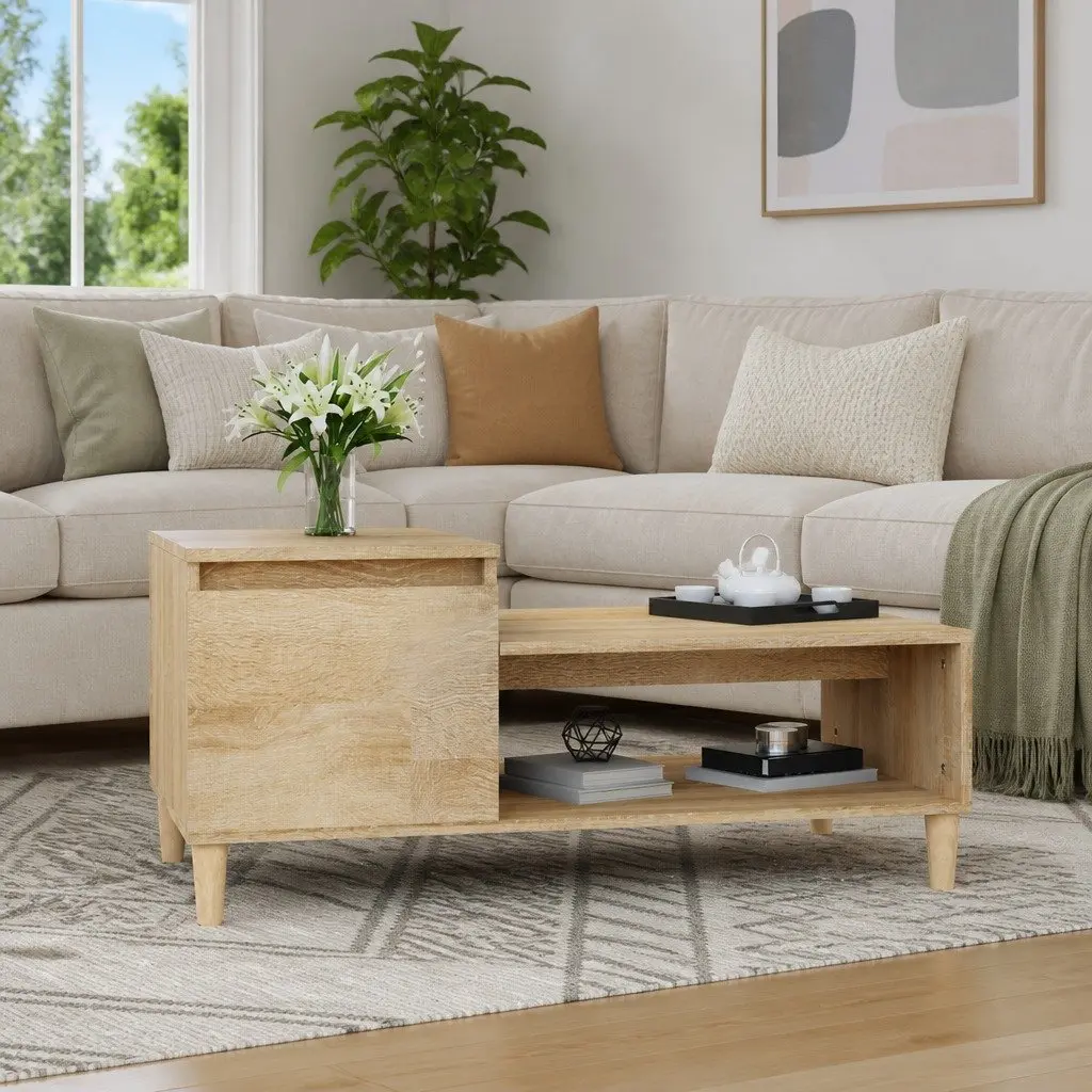 Coffee Table with Storage Compartment 100 x 50 x 45 cm Brown Sonoma Oak Engineered Wood