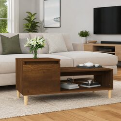 Engineered Wood Brown Oak Coffee Table with Compartment