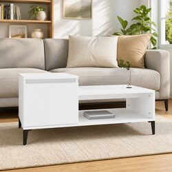 Engineered Wood Coffee Table with Storage in White