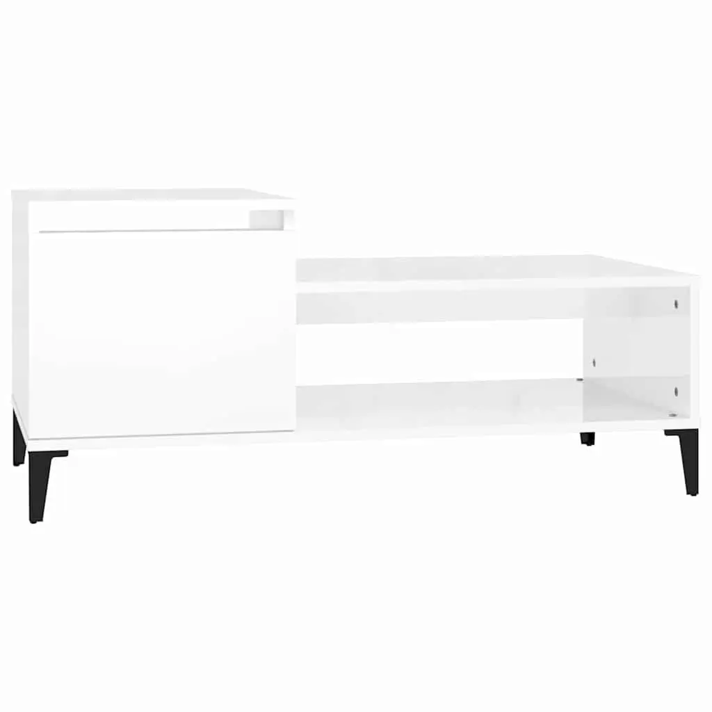 Coffee Table High Gloss White Storage Compartment Shelf 100cm x 50cm x 45cm