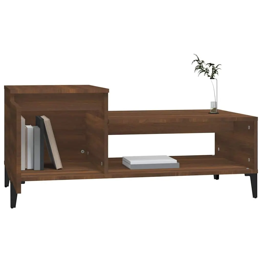 Coffee Table Storage Compartment Brown Oak Engineered Wood 100 x 50 x 45 cm