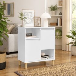 4-Compartment White Storage Sideboard with Eucalyptus Feet