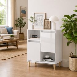 White High Gloss Sideboard Cabinet with 4 Compartments