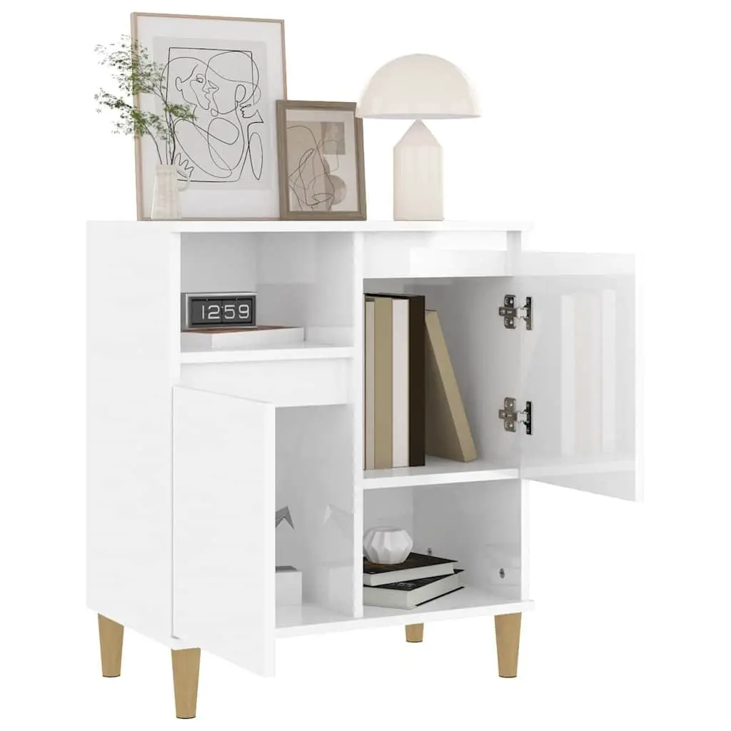 Sideboard Storage Cabinet Engineered Wood Moisture Resistant 60x35x70cm White High Gloss