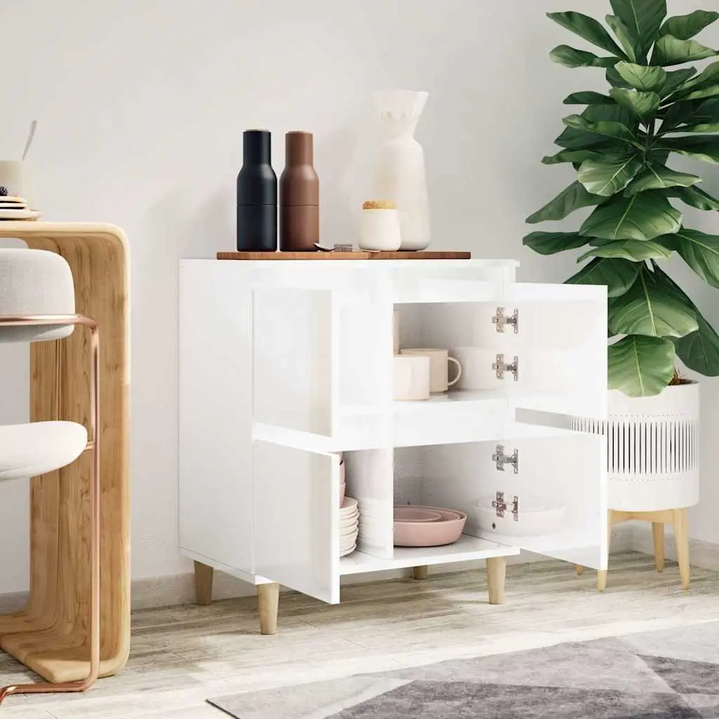 Sideboard High Gloss White Engineered Wood 60x35x70cm