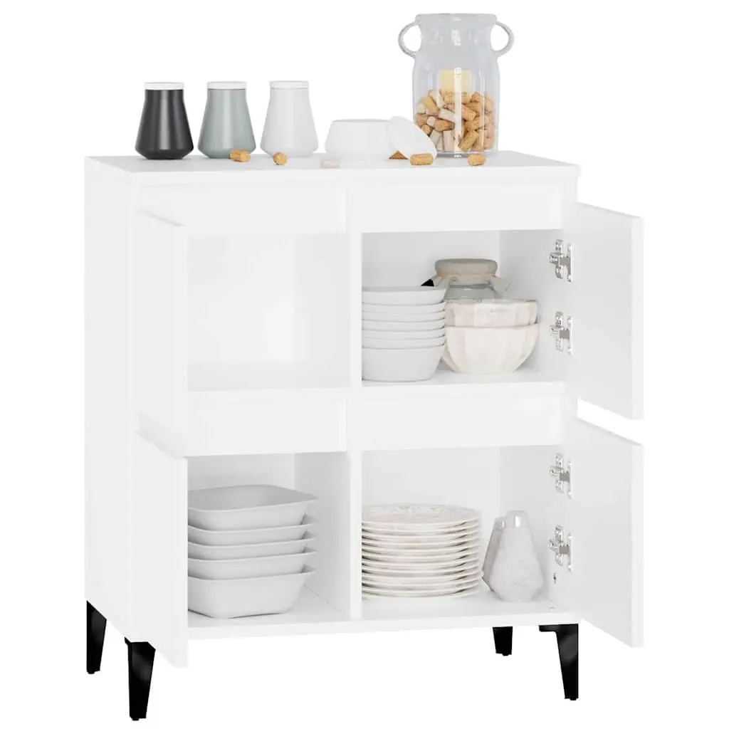 White Buffet Cabinet Engineered Wood Storage 60x35x70 cm Sideboard for Home Essentials