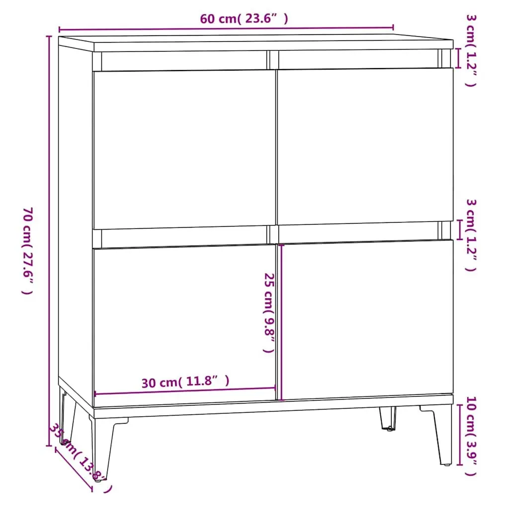 White Buffet Cabinet Engineered Wood Storage 60x35x70 cm Sideboard for Home Essentials