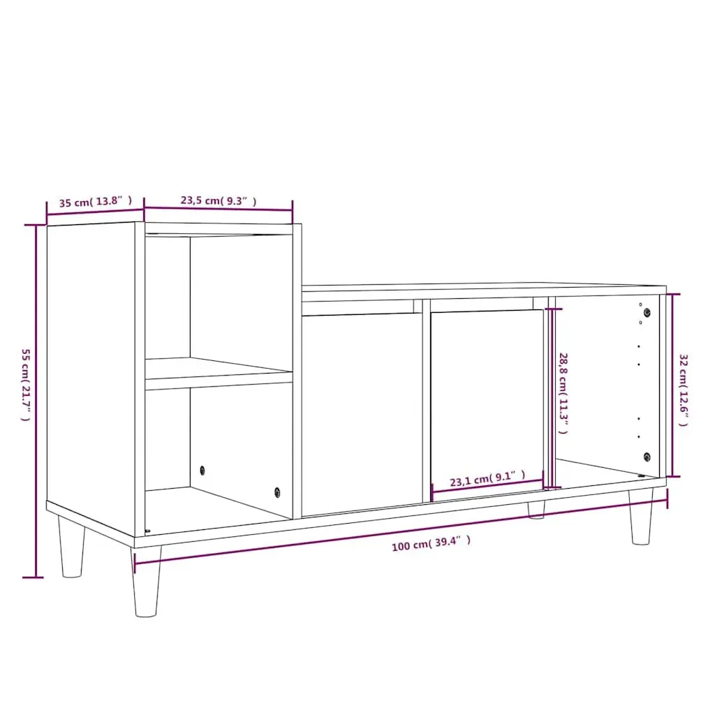 TV Cabinet Engineered Wood Media Storage Unit with Doors 100 x 35 x 55 cm White