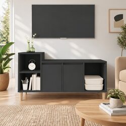 Black Engineered Wood Media Unit with Storage Compartments