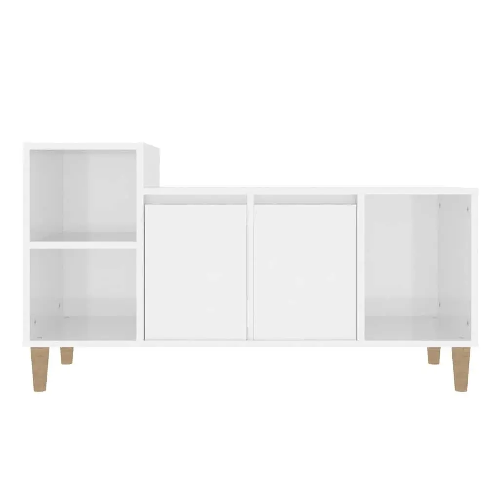 TV Cabinet Engineered Wood High Gloss White Storage Unit 100cm