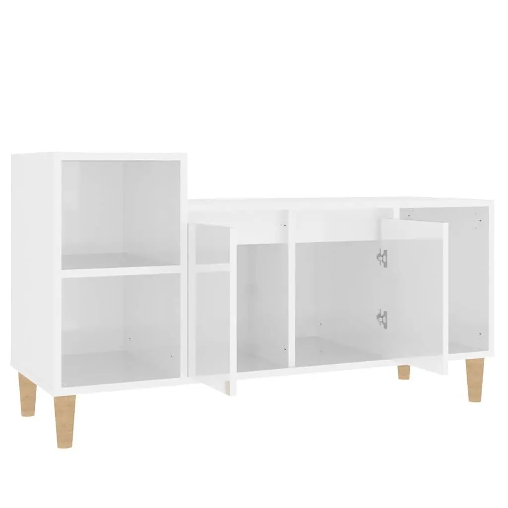 TV Cabinet Engineered Wood High Gloss White Storage Unit 100cm