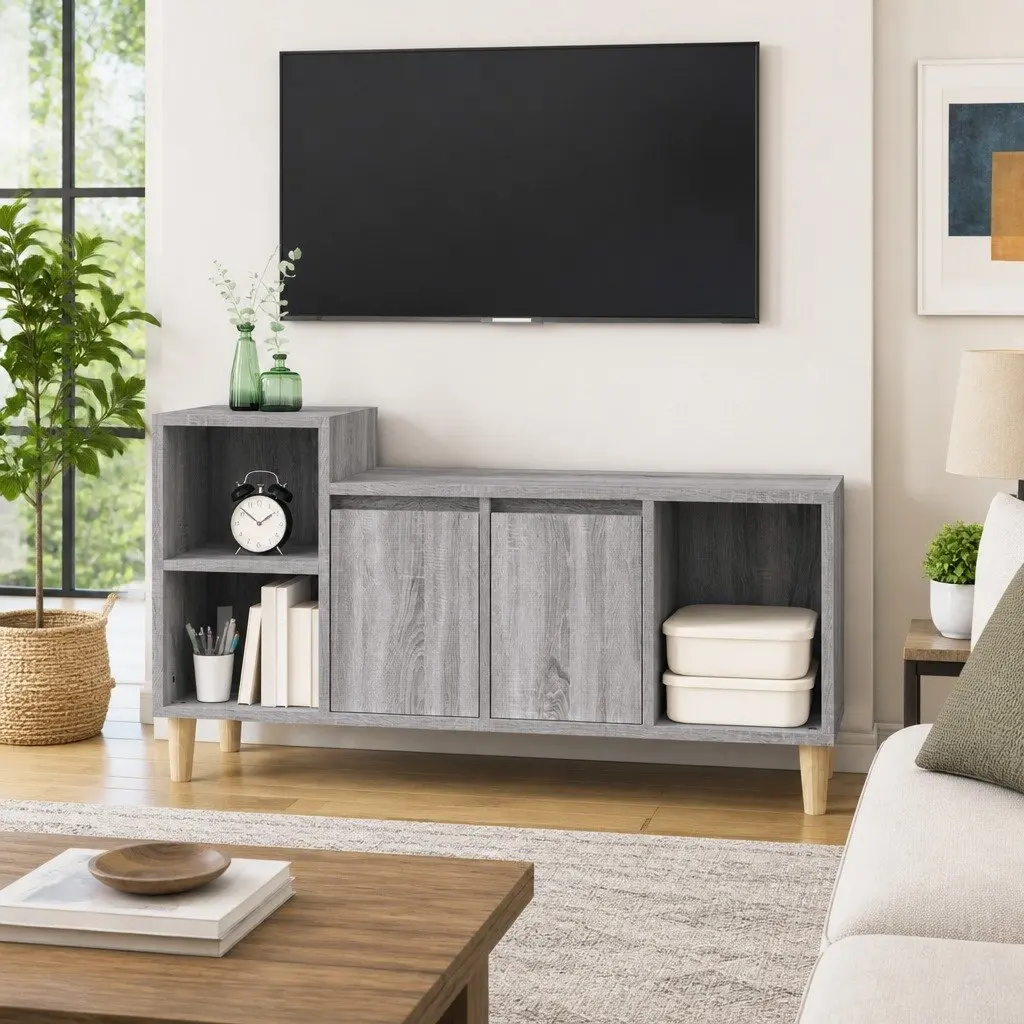 TV Cabinet Grey 100x35x55 cm Engineered Wood Media Unit Storage with Doors