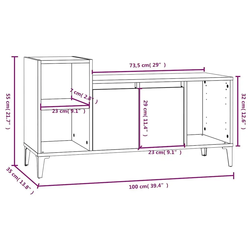 Media Storage Unit Black Engineered Wood TV Cabinet 100x35x55cm with Doors