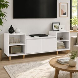 6-Compartment High Gloss White Engineered Wood TV Cabinet