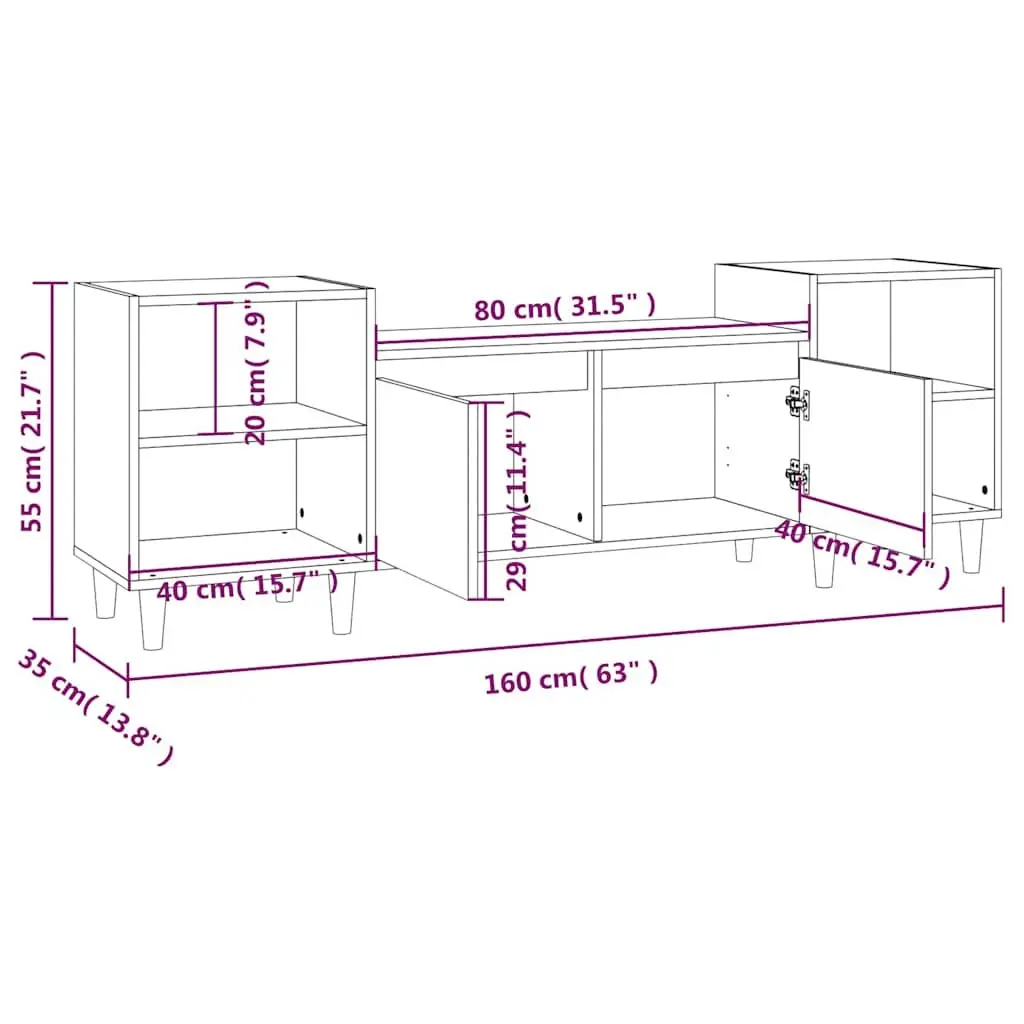TV Cabinet Engineered Wood 160x35x55cm Brown Storage Compartments