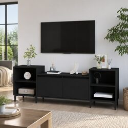 160x35x55cm Black TV Cabinet with 6 Storage Compartments