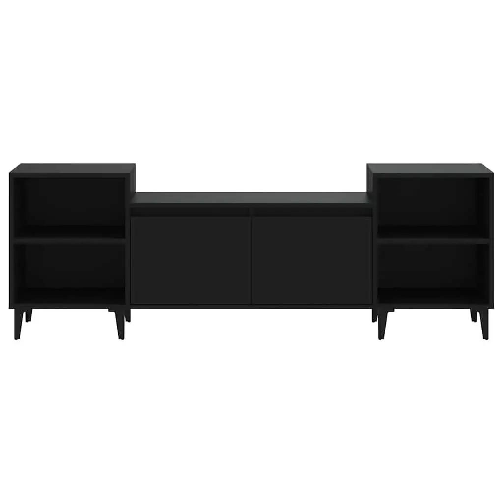 Black Media Unit with Storage Compartments 160x35x55cm Sturdy Engineered Wood TV Cabinet
