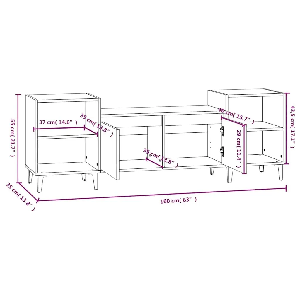 TV Cabinet Engineered Wood Storage Compartments 160x35x55 cm Grey