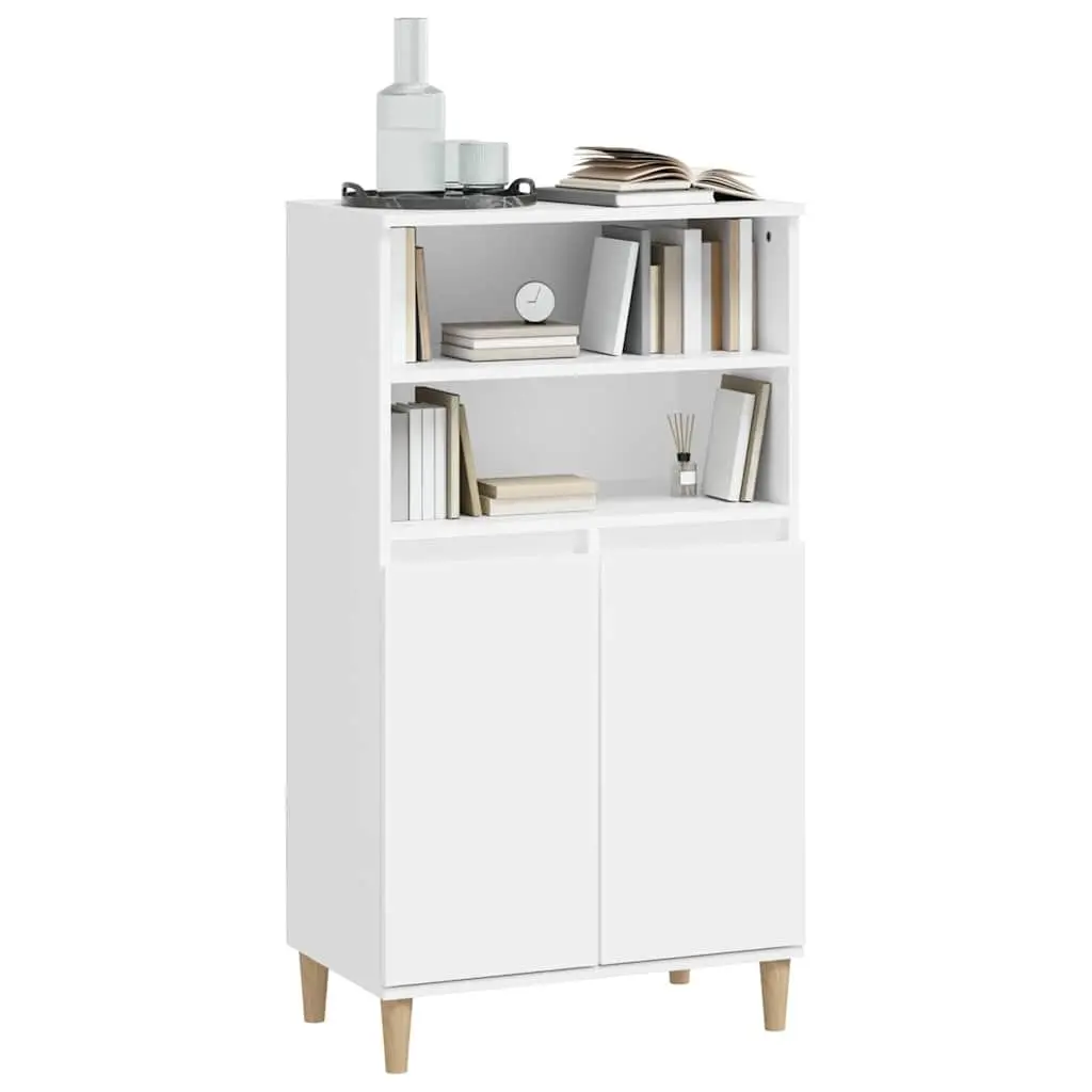 Highboard Storage Cabinet Engineered Wood White 60x36x110 cm Sideboard with Open Shelves and Compartments