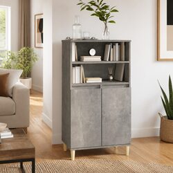 Highboard Storage Cabinet in Grey Engineered Wood