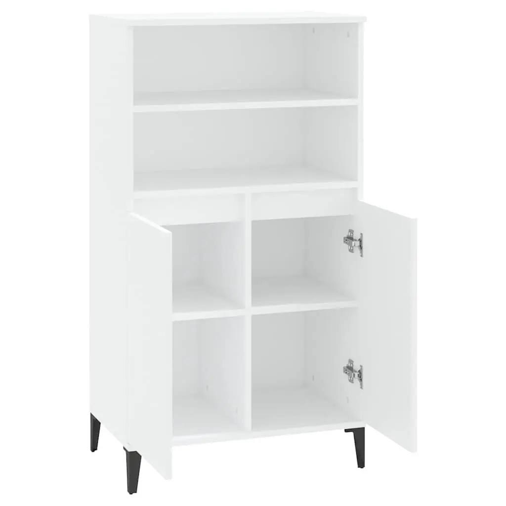 Highboard Storage Cabinet with Open Shelves and Compartment Space Engineered Wood White 60x36x110 cm