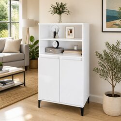 White Gloss Highboard Cabinet with Storage Features