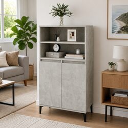 Grey Engineered Wood Highboard Storage Cabinet