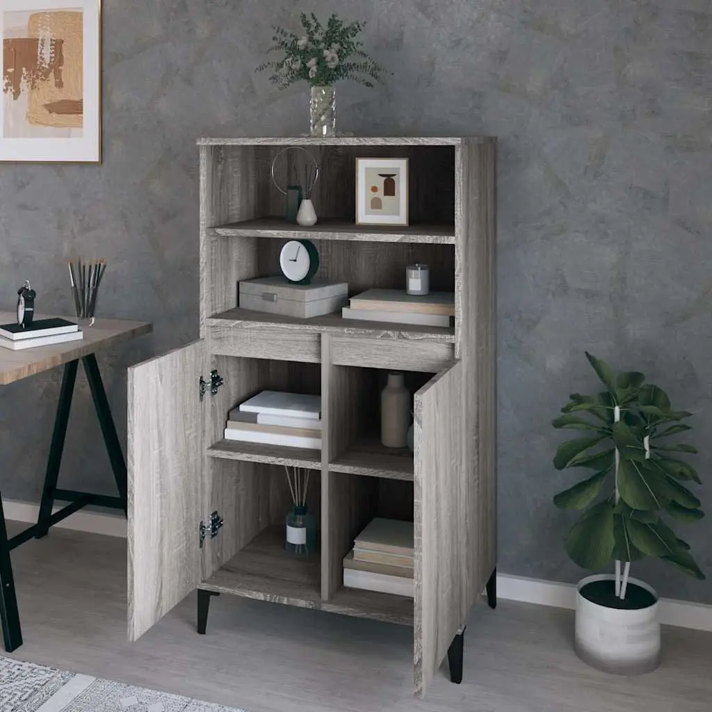 Highboard Storage Cabinet Engineered Wood Grey 60 x 36 x 110 cm