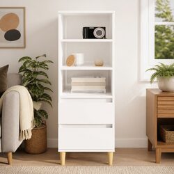 Highboard Storage Cabinet in White Engineered Wood