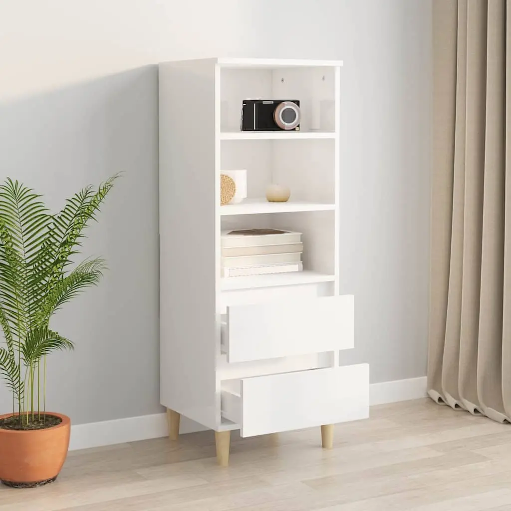 Highboard Storage Cabinet White Engineered Wood Sideboard 3 Shelves 2 Drawers