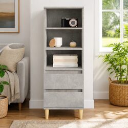 Grey Highboard Cabinet with 3 Shelves and 2 Drawers 40x36x110cm