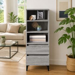 Engineered Wood Grey Highboard Sideboard Cabinet 40x36x110cm