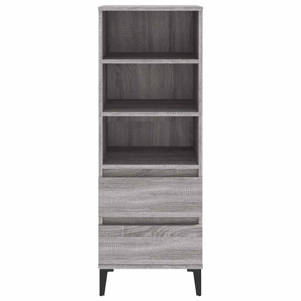 Highboard Cabinet Engineered Wood with Metal Feet 40x36x110cm Grey Storage Shelves Drawers