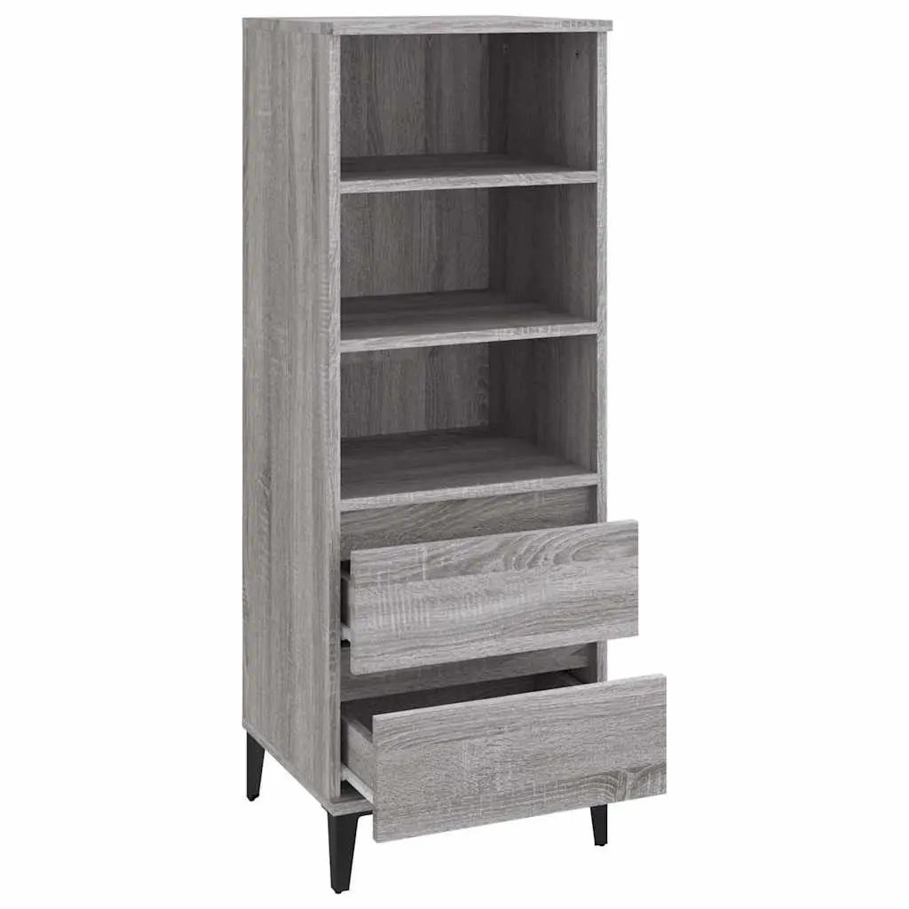 Highboard Cabinet Engineered Wood with Metal Feet 40x36x110cm Grey Storage Shelves Drawers