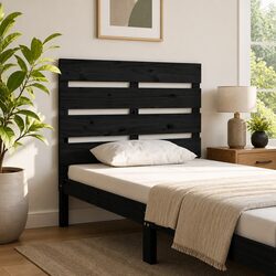 100cm Black Pine Headboard with Slatted Wood Design