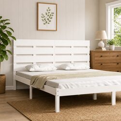 150cm White Slatted Wood Headboard for Bed Frame Support