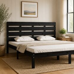 Headboard Bed 180 cm - Solid Pine Wood Black Slats