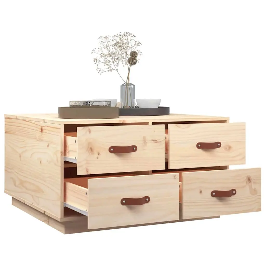 Solid Pine Coffee Table 80x80x45cm Brown Storage with 4 Drawers for Living Room