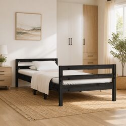 Black Pine Wooden Bed Frame 90x190cm with Plywood Slats