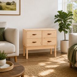 Solid Pine Wood Console Cabinet, 90x40x78cm with 4 Drawers