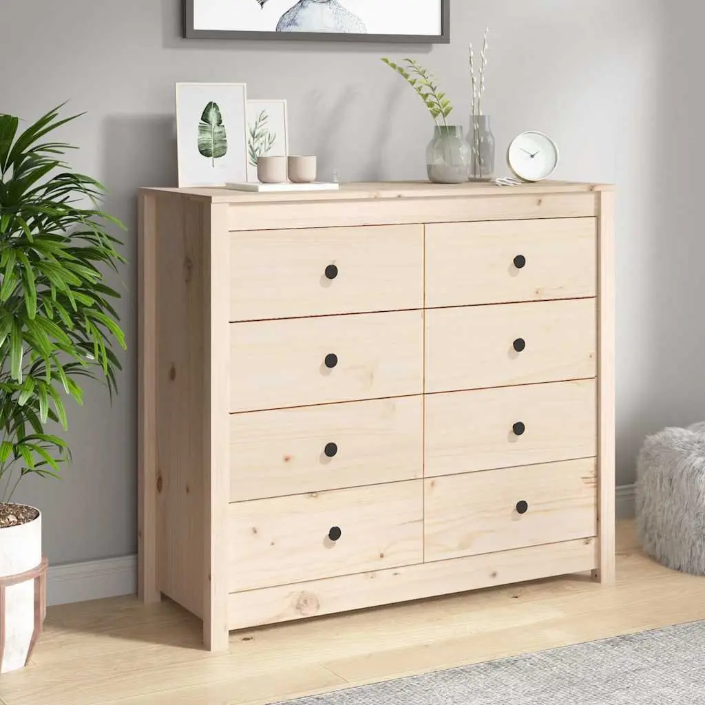 Solid Pine Wood Side Cabinet Storage Drawers Brown 100x40x90 cm