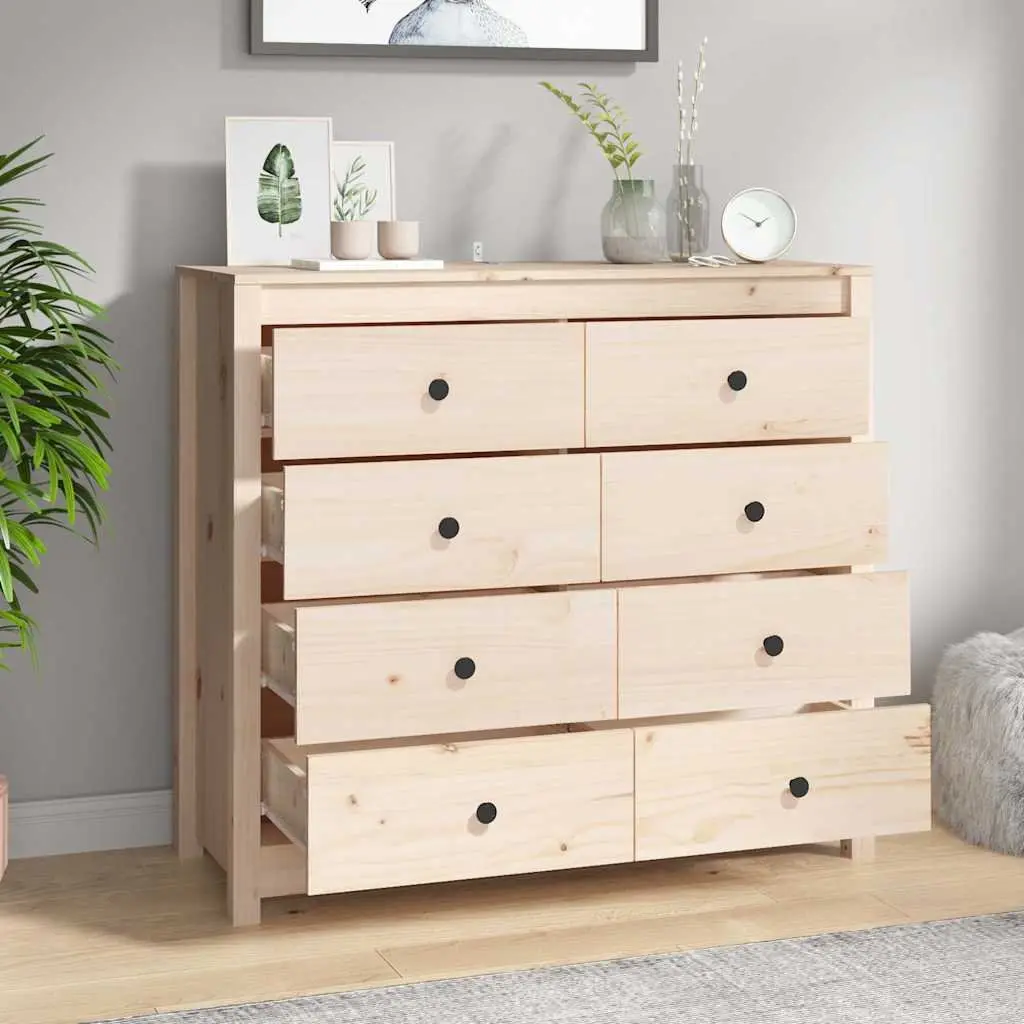 Solid Pine Wood Side Cabinet Storage Drawers Brown 100x40x90 cm