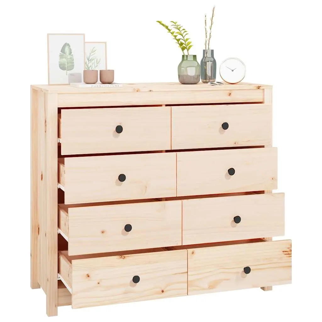 Solid Pine Wood Side Cabinet Storage Drawers Brown 100x40x90 cm