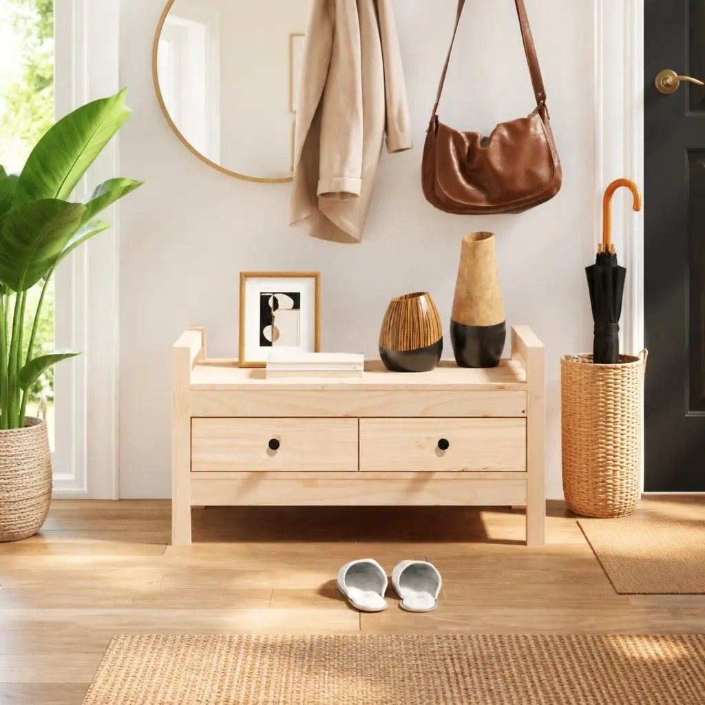 Hall Bench with Storage Drawers Solid Wood Pine 80 cm Brown