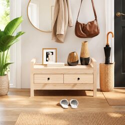 Entryway Hall Bench with Storage Drawers, Solid Pine