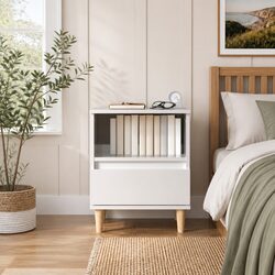 High Gloss White Bedside Cabinet with Storage Drawer