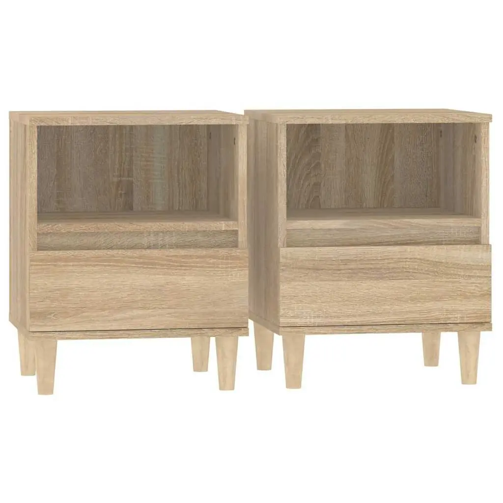 Bedside Cabinets Storage Drawer Compartment Brown 40x35x50 cm 2 Piece